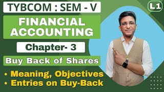 Buy Back of Shares  TYBCOM  Financial Accounting  Semester 5  Chapter 3  Entries on BuyBack [upl. by Aisenet]