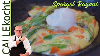 Spargelragout Grüner Spargel in Sahnesoße mit pochiertem Ei – Omas Rezept [upl. by Frodeen]