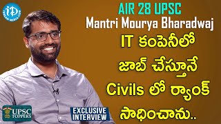 IT కంపెనీ లో జాబ్ చేస్తూనే Civils లో ర్యాంక్ సాధించానుUPSC Topper AIR 28 Mantri Mourya interview [upl. by Onia]