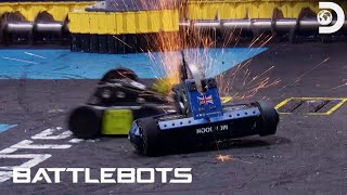 Shock Damage Whiplash vs Monsoon  Battlebots  Discovery [upl. by Ahsatniuq]