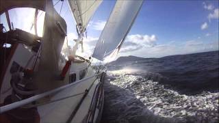 April 2015 Newport 41 Annabella 22 knots sailing closehauled heeling hard having fun big sailboat [upl. by Ecikram]