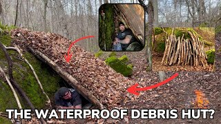 Solo Overnight Building a Classic Debris Hut in The Rain Is It Waterproof [upl. by Isis]