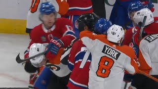 Montreal Canadiens vs Philadelphia Flyers End Of Period Scrum [upl. by Ahsuat]