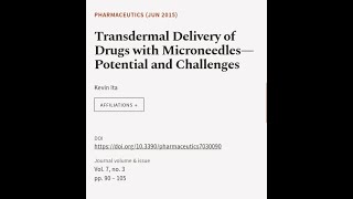 Transdermal Delivery of Drugs with Microneedles—Potential and Challenges  RTCLTV [upl. by Androw]