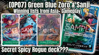 OP07 Green Blue Zoro and Sanji  Deck Profiles  Gameplay Secret Rogue Deck One Piece TCG [upl. by Acessej866]