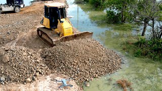 Extreme Bulldozer Pushing Backfilling UP To Prevent Flood  KOMATsu DR51PX Spreading Stone [upl. by Legir]