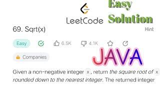 leetcode 69Sqrtx using java  Easy Solution dsa java leetcodequestions GoCoderGo GCG [upl. by Otilrac]