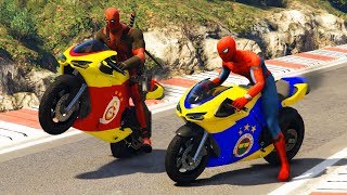 McQueen Örümcek Adam ve Arabalar 4 Büyükler Yarış Motorları ile Yarışıyorlar  GTA 5 [upl. by Novyak]