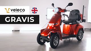 Veleco GRAVIS – heavy duty 4wheeled mobility scooter with full LED lights for rough terrain riding [upl. by Ecargyram638]