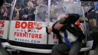 Glass panel falls and knocks out penalty box assistant🙏 BruinsHurricanes Game 3 [upl. by Donaugh]