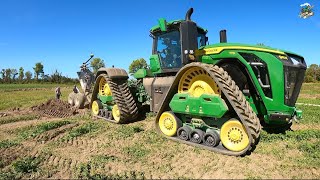 John Deere 9RX 770 Tractor pulling a Tile Plow in Indiana [upl. by Nabe191]