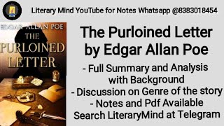 The Purloined Letter by Edgar Allan Poe Full Summary and Analysis in Hindi Exam Special English H [upl. by Tnilc983]