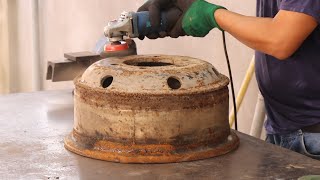 DIY wooden stove from old car rims [upl. by Keram155]