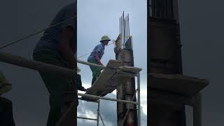 Pouring concrete at height to build house columns  Builder Vietnambuilder concreting shots [upl. by Yliram]