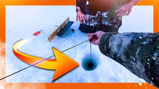 Ice Fishing  Tip Up  SUPER FUN  BIG Fish Hooked On [upl. by Agrippina266]