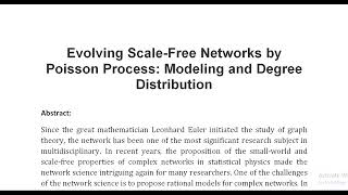 Evolving Scale Free Networks by Poisson Process Modeling and Degree Distribution [upl. by Edmund]