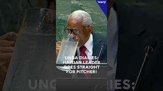 Thirsty Haitian transitional leader swigs from pitcher drenches himself at UNGA [upl. by Ziagos]