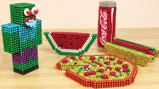 Minecraft Mukbang  FAST FOOD Eating Challenge from Magnetic balls  Magnet Stop Motion Cooking ASMR [upl. by Aerua]