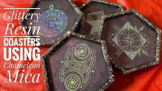 DIY Glitter Resin Coasters with StickersStickers in Resin Coasters [upl. by Refanej823]