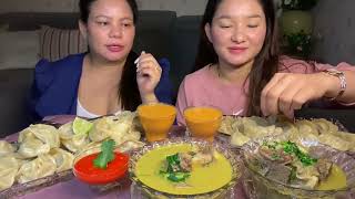 Mutton momo mutton soup extra spicy achar hamro favourite achar mukbang [upl. by Mariejeanne53]