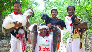 Puja Special Pathar Mangsho amp Dahi Katla fish curry  30kg mutton curry recipe for village people [upl. by Asined711]