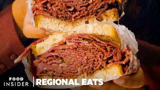 How Traditional Pastrami Is Made In New York City  Regional Eats [upl. by Nylirek922]