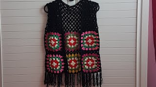 Motifli Yelek Nasıl Örülür XS beden En ölçüsü 88 cm WIDTH  Grannysquare Vest XS [upl. by Otrebile330]