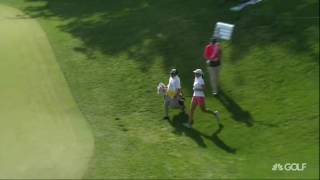 Perrine Delacour Makes Par from Behind the Bleachers on 17th in RD2 of 2016 Kingsmill [upl. by Oberheim]