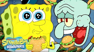 SpongeBob Characters Eating Krabby Patties in Bikini Bottom 🍔  SpongeBob [upl. by Tenner]