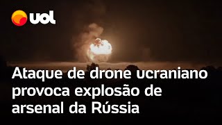 Ataque de drone ucraniano provoca explosão de arsenal da Rússia assista ao vídeo [upl. by Enimassej795]