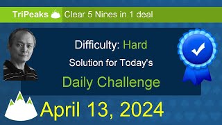 Microsoft Solitaire Collection TriPeaks  Hard  April 13 2024 [upl. by Narag918]