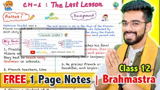 The Last Lesson  Flamingo  CH  1  FREE 1 Page Notes  PYQ Analysis  Sample Paper Questions 🇮🇳 [upl. by Kabab]