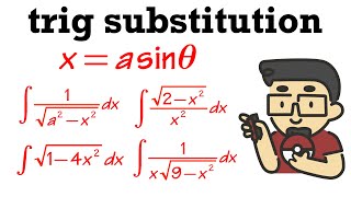 Trig substitution integration xasinθ calculus 2 [upl. by Ku638]