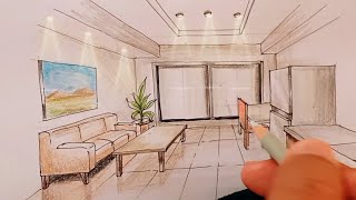 How to Sketch Interior Design  Using 1 Point Perspective [upl. by Orly481]