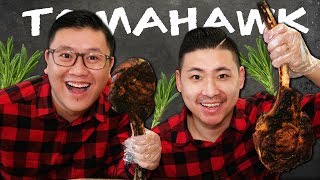 Grilling 150 TOMAHAWK RIBEYE STEAKS  MUKBANG [upl. by Accalia]