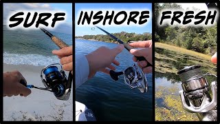 Three Waters CHALLENGE  Surf fishing Inshore Fishing and Freshwater Fishing [upl. by Meeki]