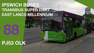 Ipswich Buses Transbus Super Dart East Lancs Millennium  88 PJ53 OLK [upl. by Akcired]