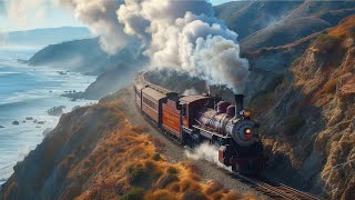 Steam and Freight Trains with American Folk Music and Beautiful Scenery  4K [upl. by Bolanger839]