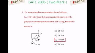 Problem on BJT Transistors  GATE 2005 ECE Two Mark Electron Devices  wwwegatews [upl. by Neyuh]