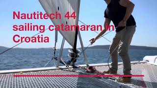 Nautitech 44 Open sailing catamaran training manoeuvres and Code zero in light winds in Croatia [upl. by Ennyl]