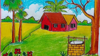 How to Drawn a Village 🏕️  Oil Pastel Painting 🥰গ্রামীন প্রকৃতি। [upl. by Stephens]