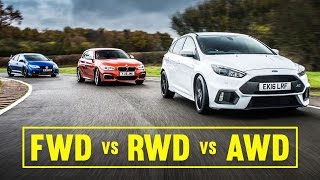 AWD vs FWD vs RWD Focus RS Civic Type R M140i Track Battle [upl. by Yornek93]