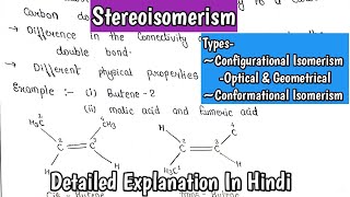 Stereoisomerism Types Configurational Isomerism Optical amp Geometrical Conformational Isomerism [upl. by Yzzik]