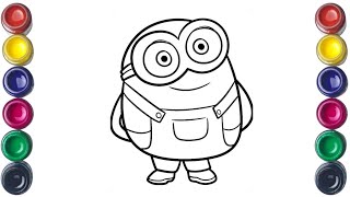 Cute Minion Drawing for kids Painting amp Coloring for kids Toddlers  Lets Draw Together [upl. by Nerhtak]