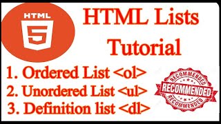 HTML Tutorial  Ordered List Unordered List and Description List in Html [upl. by Warde]