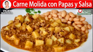 CARNE MOLIDA CON PAPAS Y SALSA  Vicky Receta Facil [upl. by Emlynne]