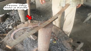 Knife Forging In Rural Area  How to forge a useful knife from the piece of leaf spring steel [upl. by Dawkins]