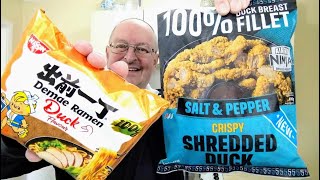 Nissin Demae Ramen Duck Flavour Noodles And Iceland Crispy Shredded Duck  Food Review [upl. by Itsrik]