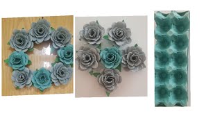 How to make beautiful rose flowers from egg cartons wall hanging home decor [upl. by Hicks]