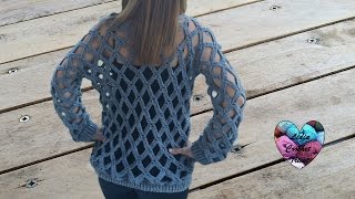 Pull losange femme crochet 22  Spring Grid sweater crochet english subtitles [upl. by Ahsii]